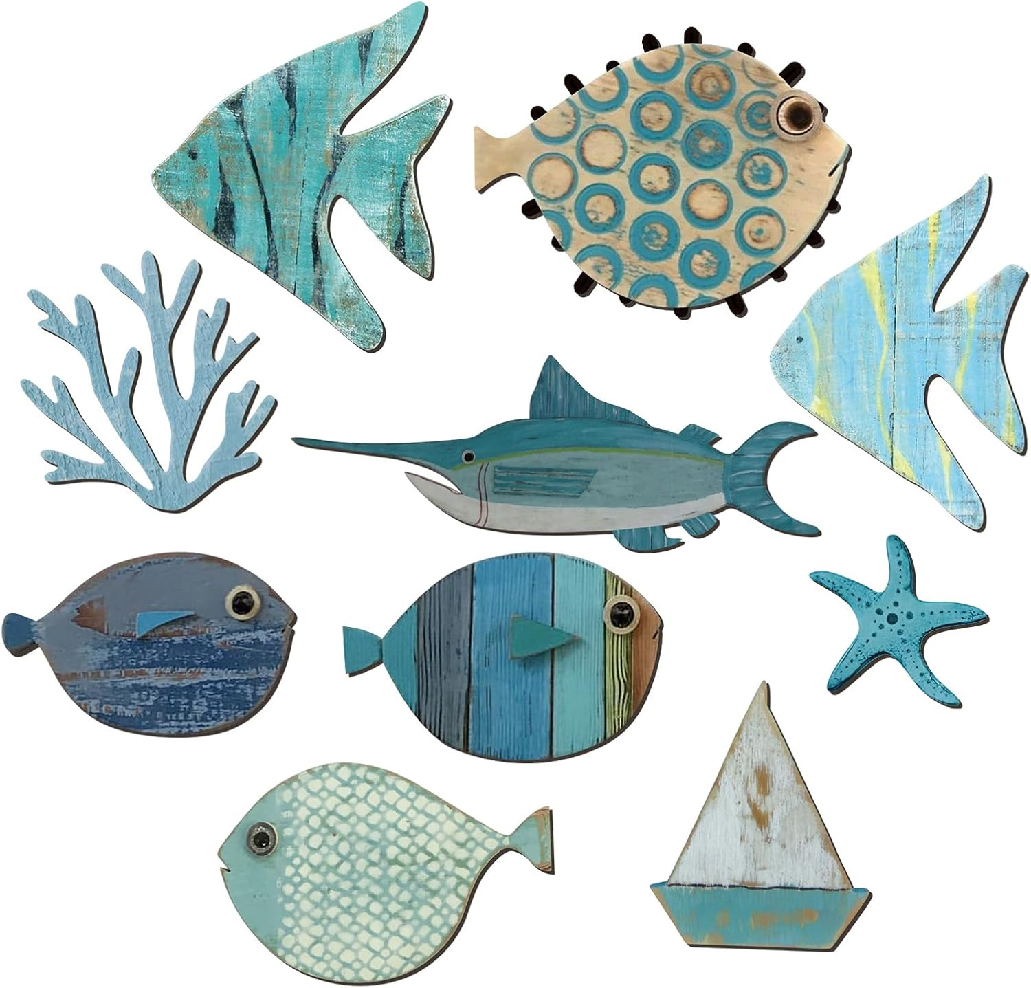 10 Pcs Fish Wall Decor Wood School of Fish Wall Decor Beach Theme