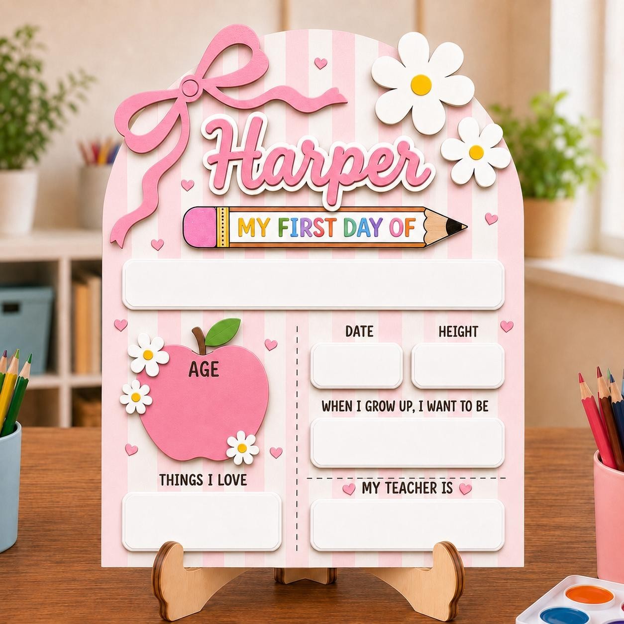 Coquette First Day School Sign, Reusable Wooden Photo Prop for Girls