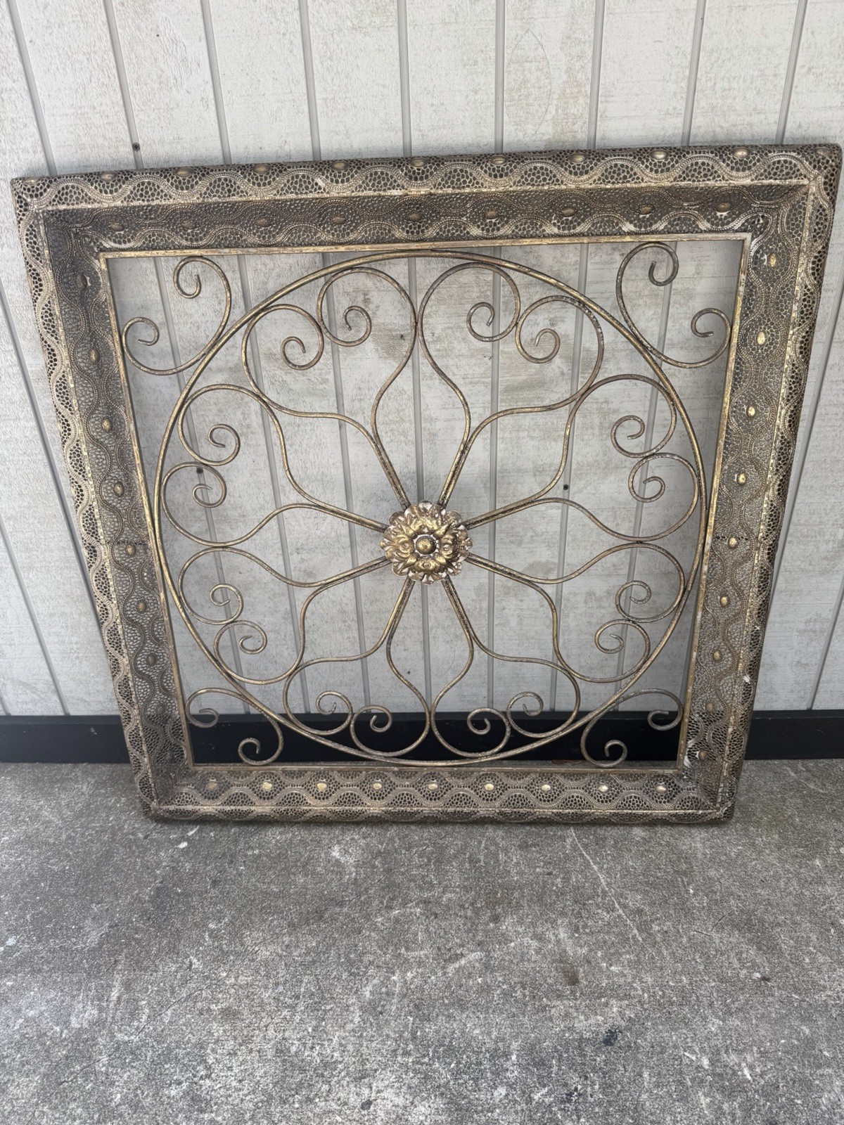 Large Metal Wall Art Scroll Floral Square Decor Panel Gold Bronze 36×36