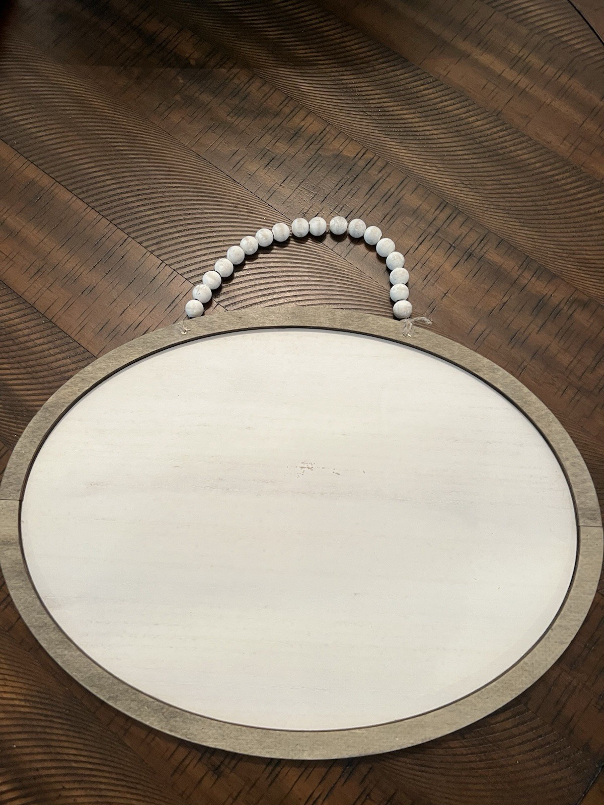 White Washed Oval sign with Beads For Hanging, Wooden, Craft 15.75in x 11.54in