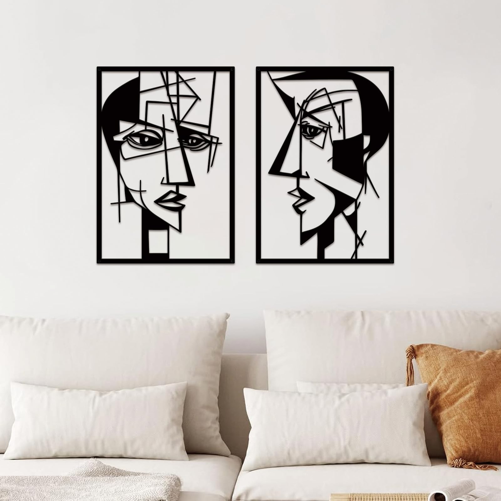 ESTART Abstract Couple Face Metal Wall Art Set of 2