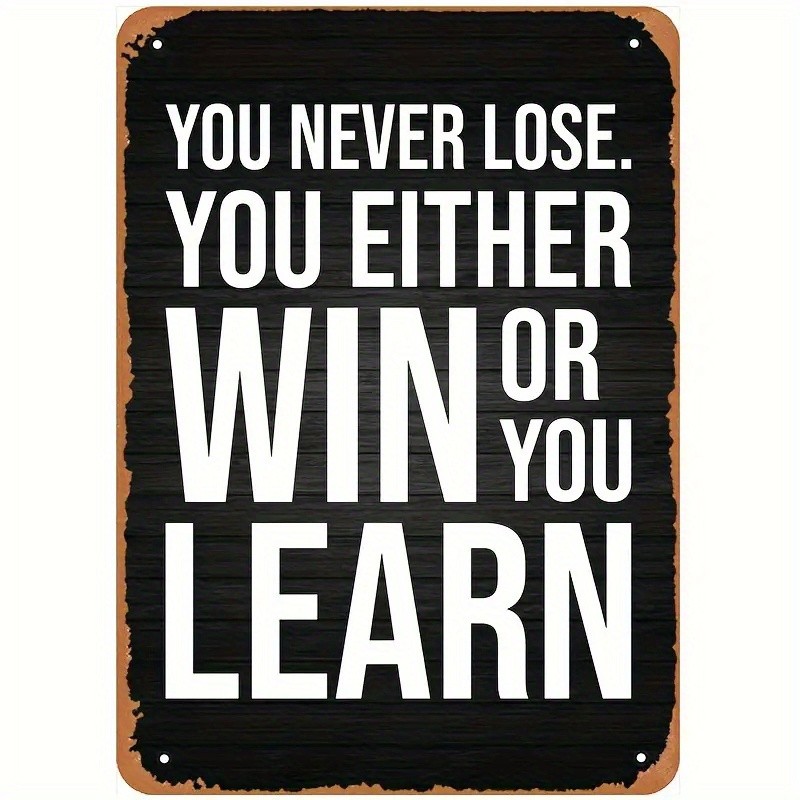 2D Flat 2 Pack “Win Or Learn” Metal Tin Sign 20.32X30.48 cm Black White