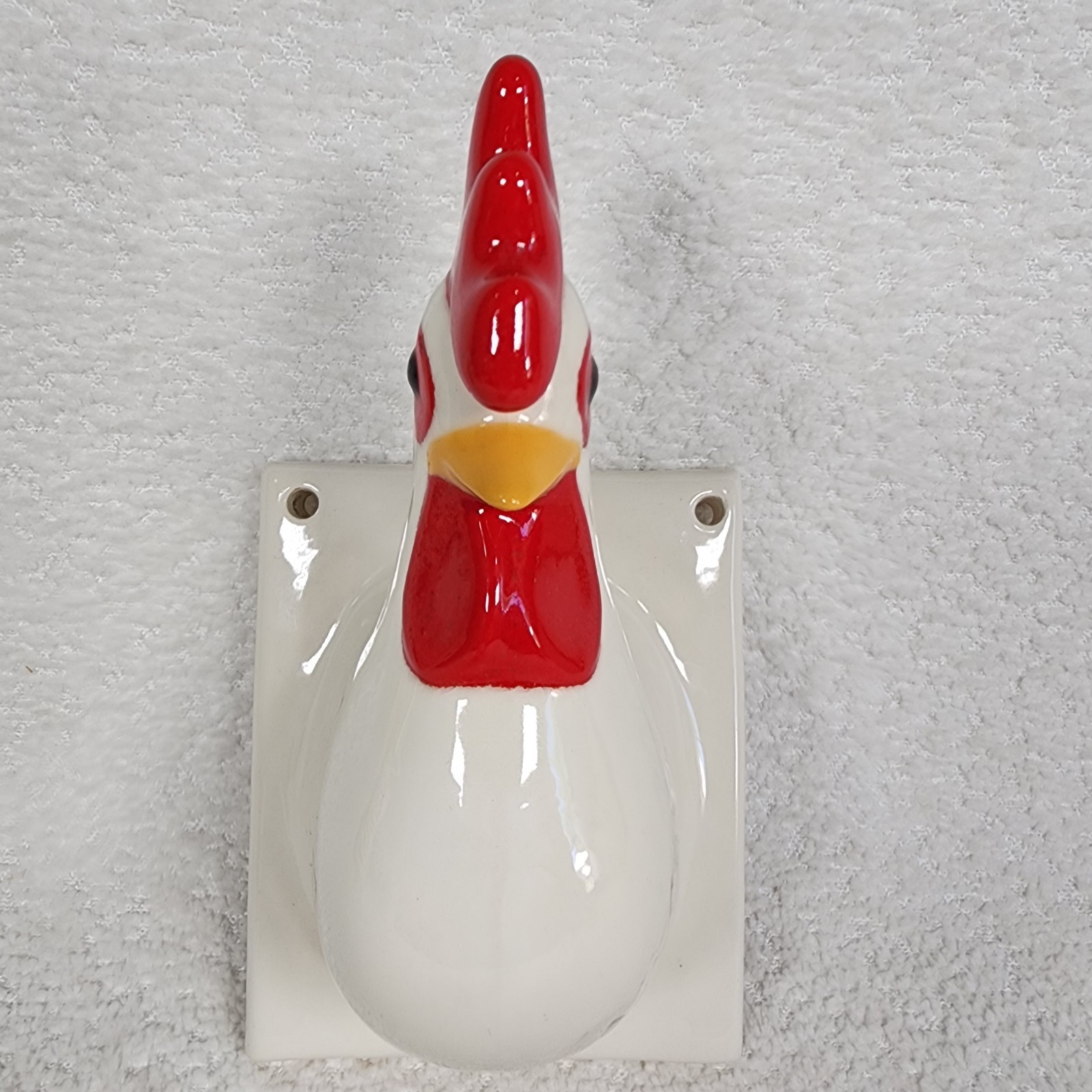 Vintage Rooster Chicken Hook Ceramic Tea Towel Holder / Wall Mount Kitchen Décor