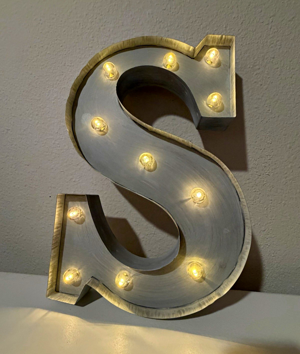 Gray Illuminated Marquee Letter S Freestanding Decor Sign 13.25 H x 8.5W