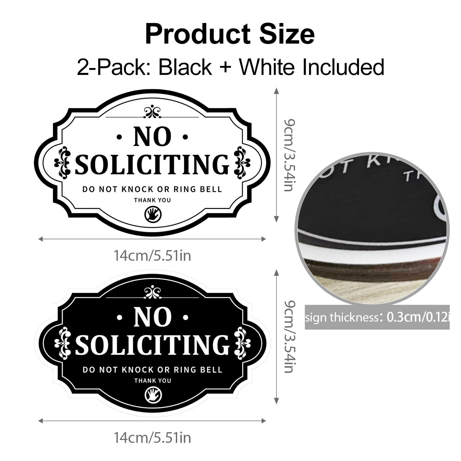 Wooden No Soliciting Sign for Front Door, (3.5 x 5.5) inches, black and white
