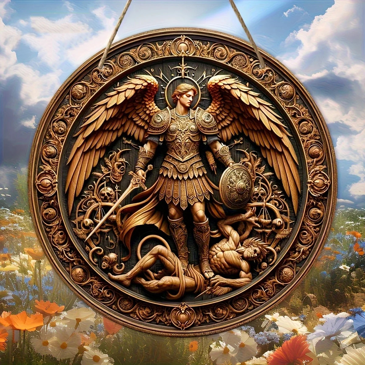 1PCS 2D Flat Wooden Disc Angel Plaque Holy Angel Redemption Home Bedroom Wall