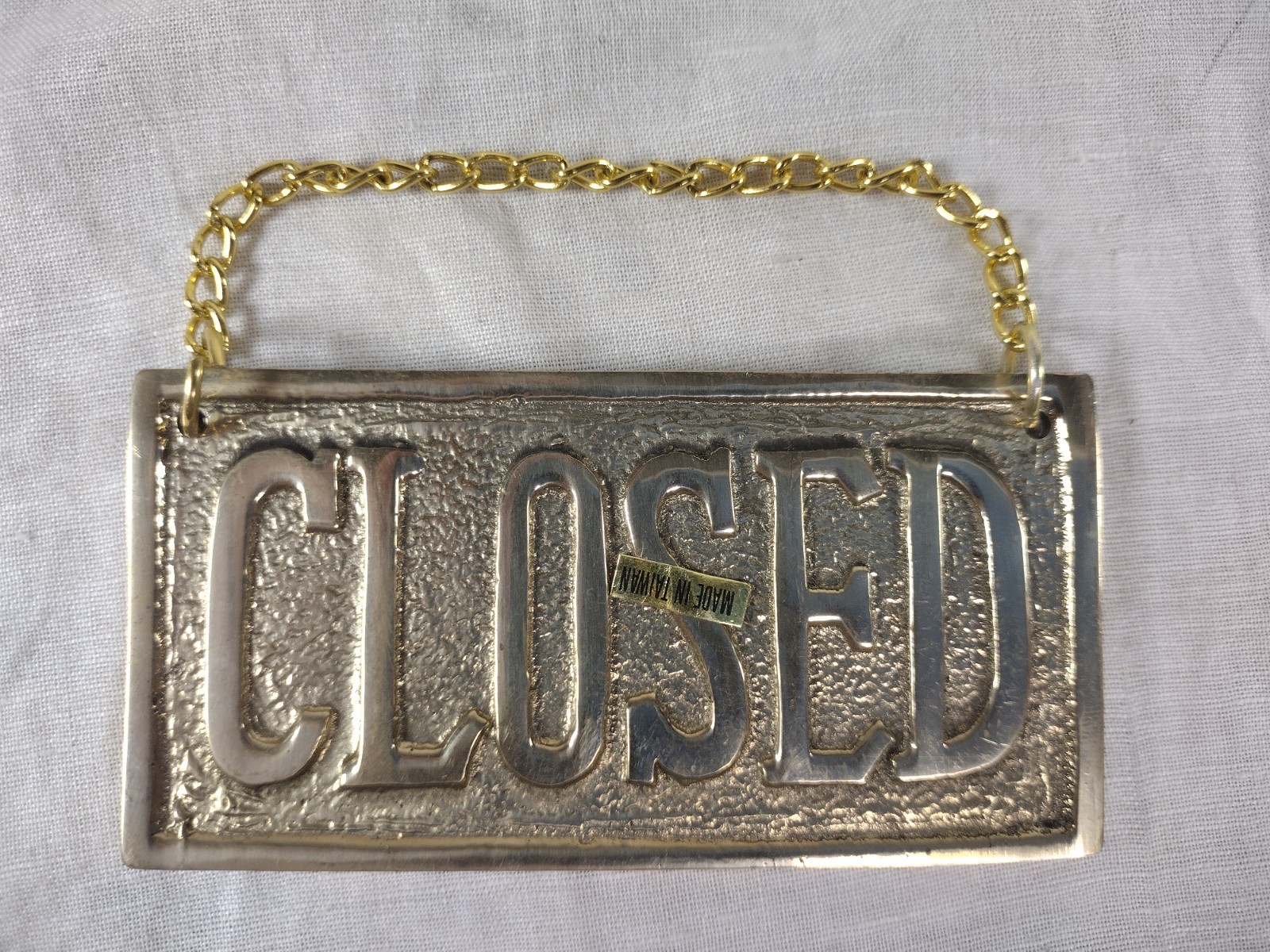 Vintage Solid Brass OPEN & CLOSED Sign Hanging Store Plaque Chain Taiwan