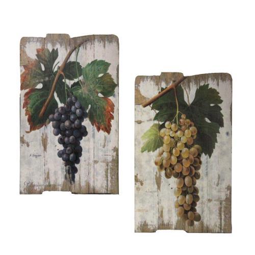 GRAPES WOODEN WALL DECOR 2PC ~ WOODEN PLAQUES VINEYARD~ FRENCH / ITALIAN BISTRO