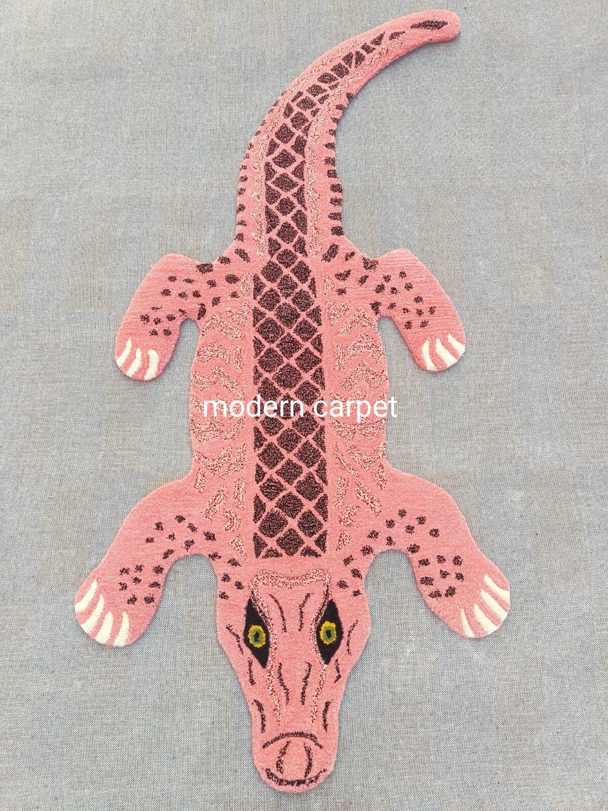 Modern Crocodile Shaped Tufted Rug Pink Brown Alligator Novelty Kids Area Carpet