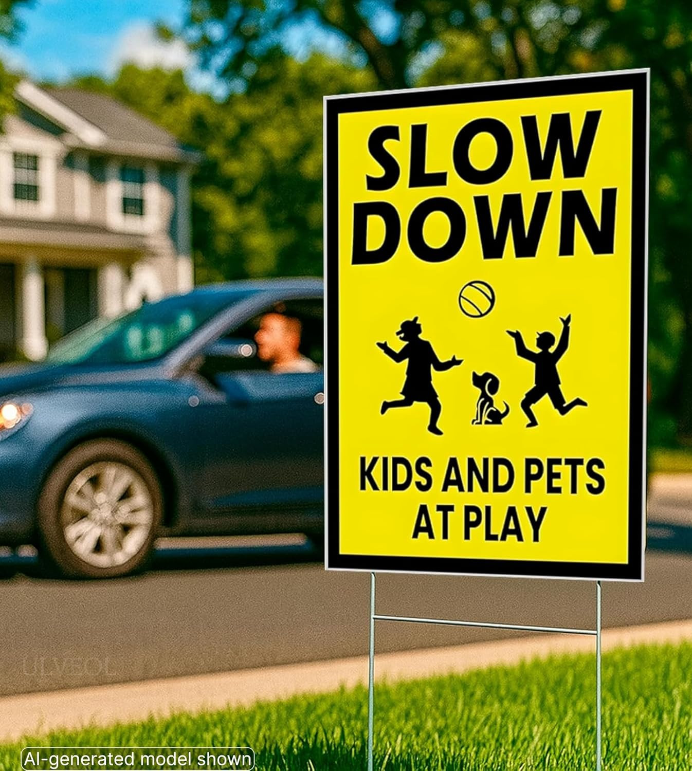 3 Pack Single Sided 8×12 Please Slow Down Kids and Pets at Play Yard Plastic …