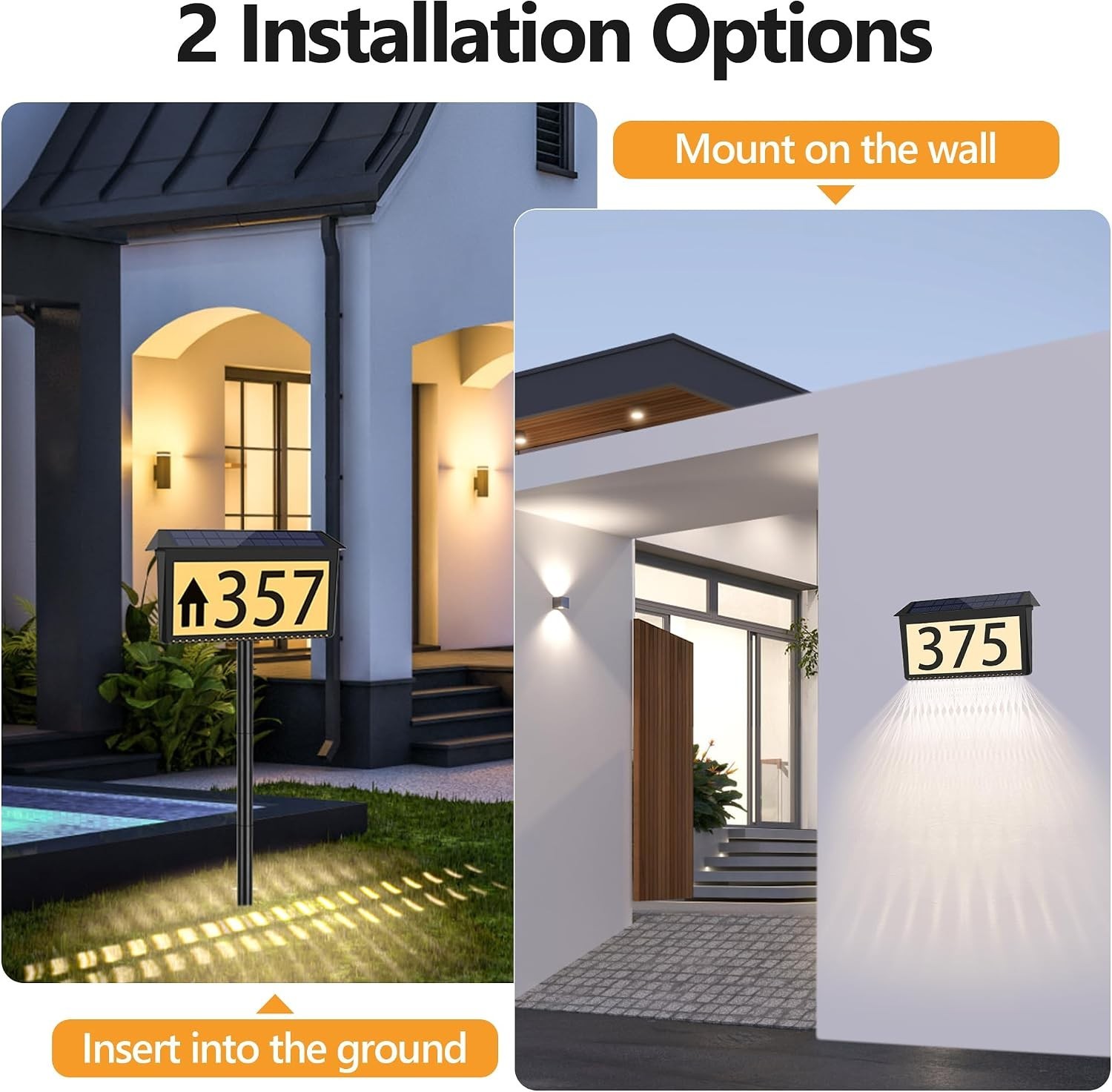Outdoor Solar Address Numbers, Waterproof 2 Pack
