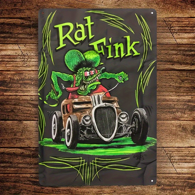[Retro Style Hot Rod Sign] Vintage Rat Fink Hot Rod Aluminum Tin Metal Signs