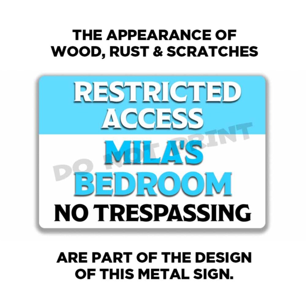 Mia Baby Girls Bedroom Personalized Room Blue RESTRICTED ACCESS Metal Sign 8×12