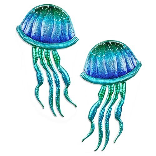 Ocean-Themed Glass and Metal Jellyfish Decor – Perfect for Living Room and Pool