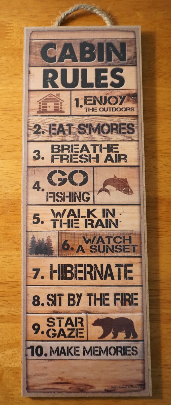 Rustic Cabin Rule Sign Bear Lodge Fishing Camping Man Cave Wood Plank Home Decor