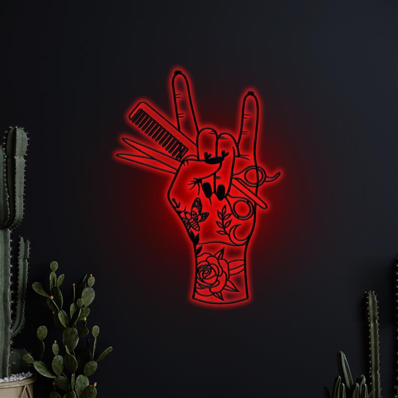Hair Hustler Metal Wall Art With LED Light, Hair Salon Metal Sign With Led Light