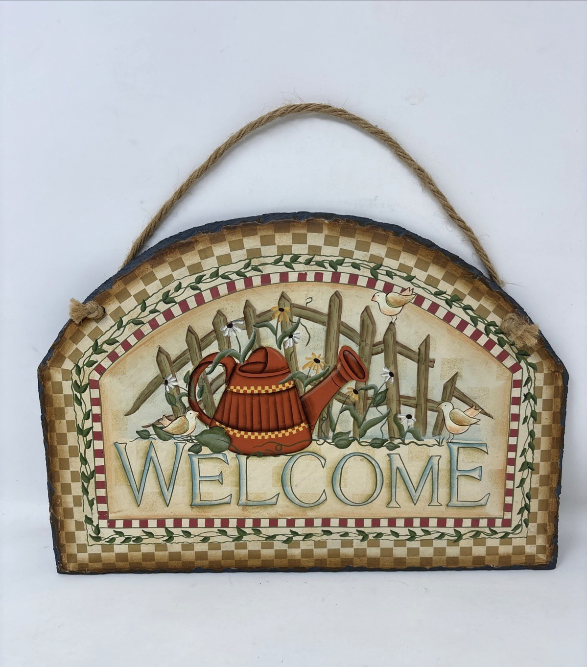Crazy Mountain Summer Country Garden WELCOME SIGN Wall Decor Watering Can Birds