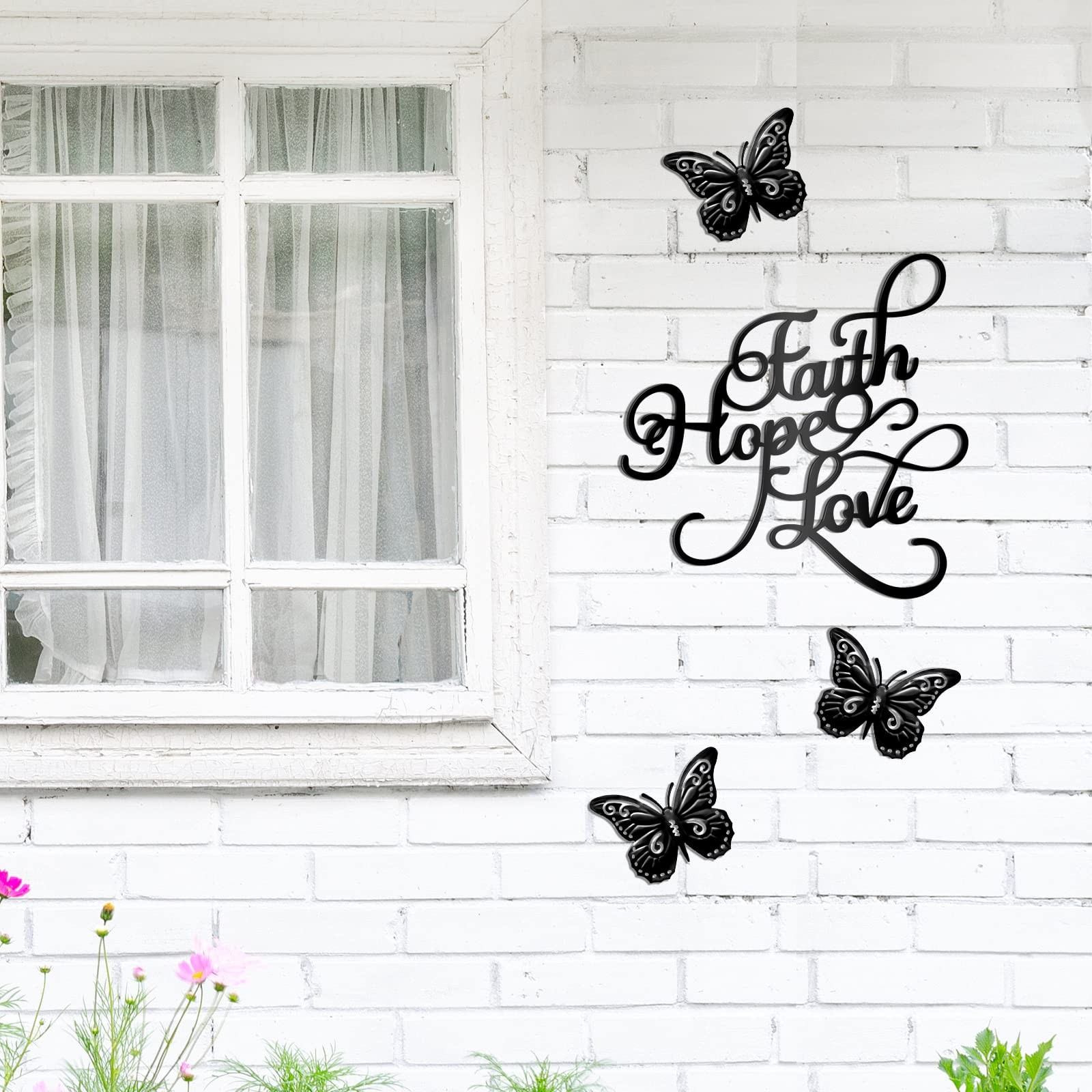 4 Pieces Faith Hope Love Metal Wall Decor Inspirational Black Letter Sign Wal…