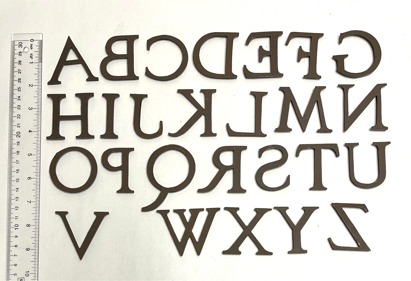 Solid Cast Bronze Letters, Shiny Burnished Brushed Fronts, 1-15/16″ H
