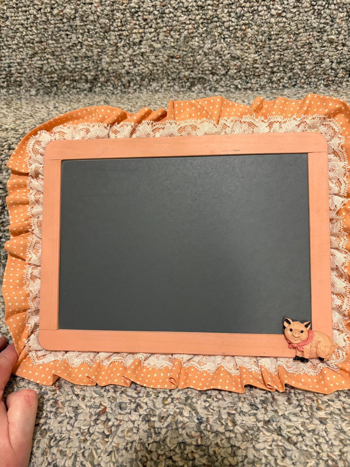 Cottagecore Pig CHALKBOARD VTG Decor COUNTRY w/Ruffles FOLK ART WALL ART Slate