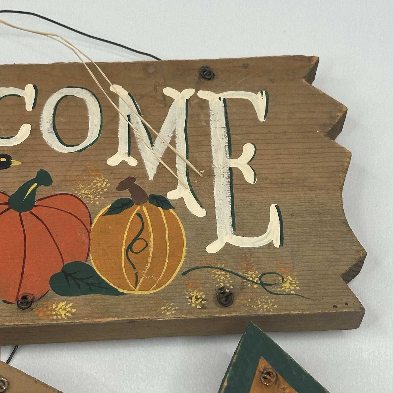 Vtg. Welcome Sign Wooden Fall Autumn Handmade Mexico Signed 1997 90s Decor