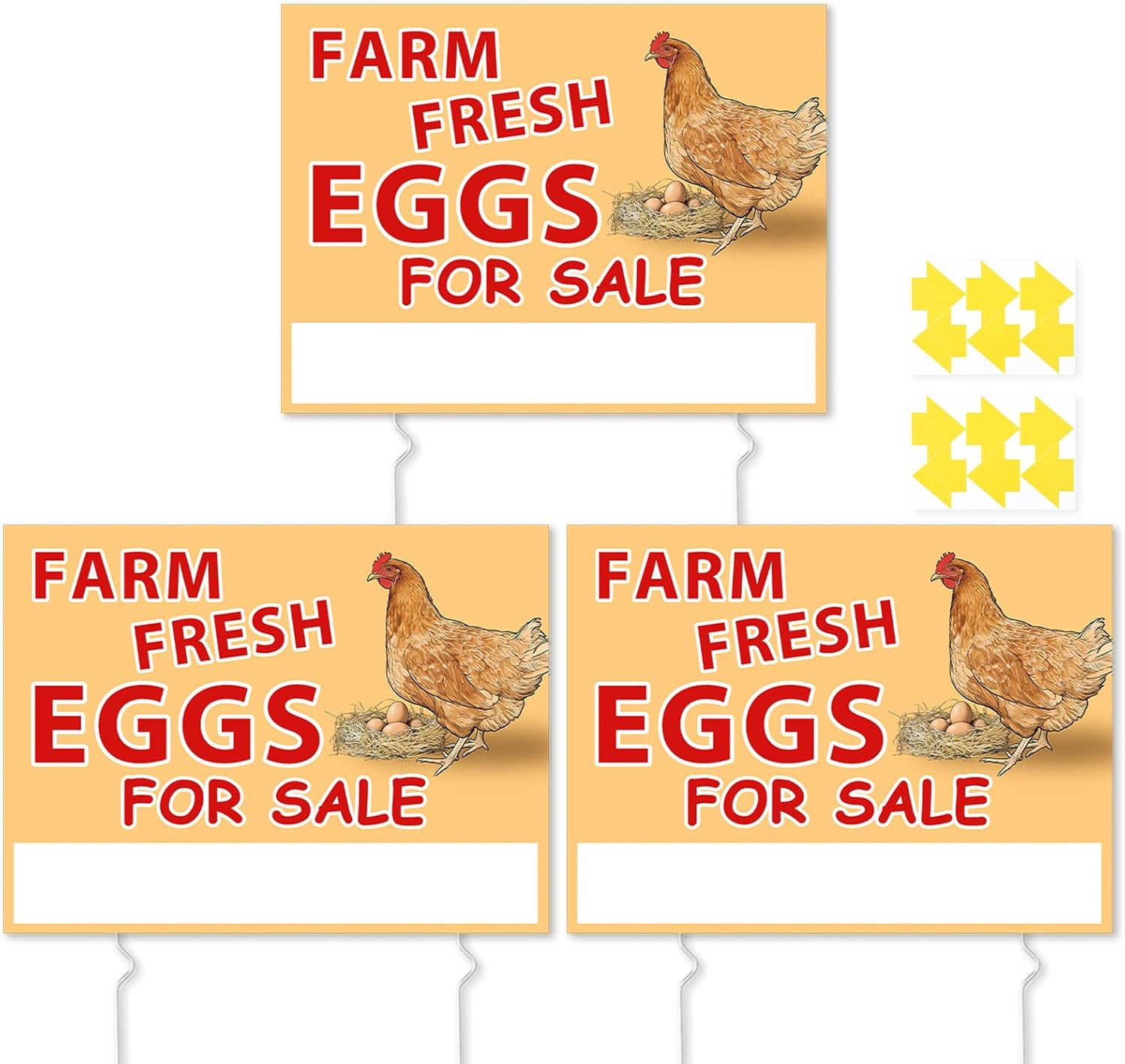 3 Pcs Farm Fresh Eggs Sign 16 x 12 inch Double Sided Fresh Egg Sign