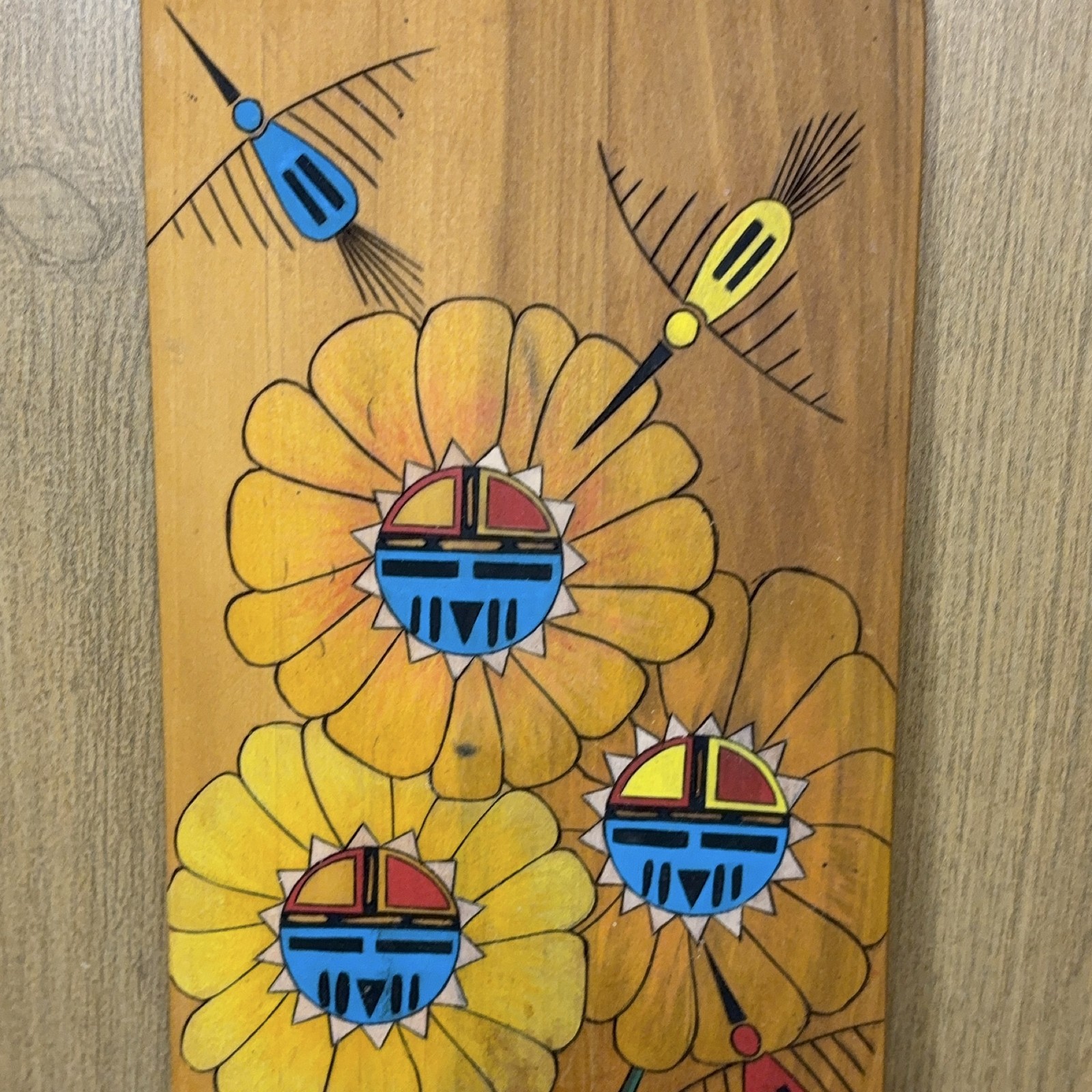 Hopi Native American Wood Wall Art Kachina Flower Bird R. Navasie 2012 Plaque
