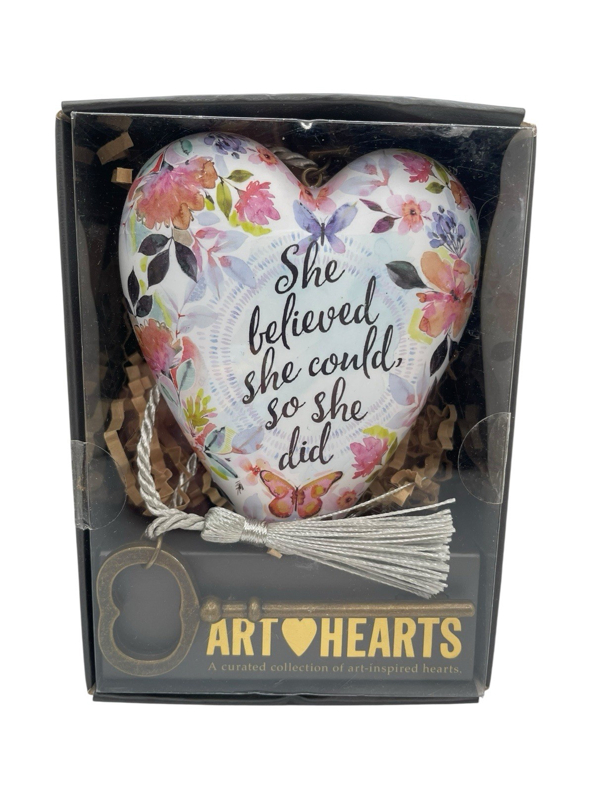 Demdaco Art Hearts Floral She Believed She Could So She Did with Key & Tassel