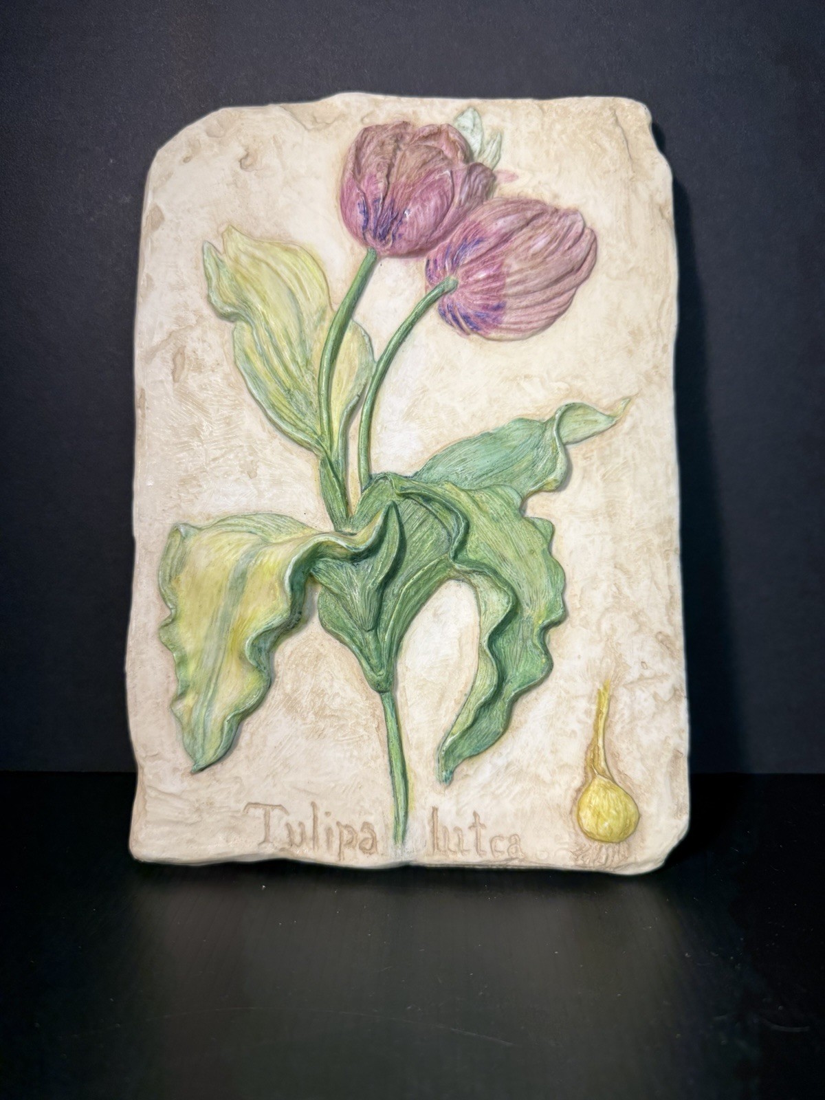 VNTG Hen-Feathers Botanical Collection Hand Cast High Relief Tulip Wall Plaque