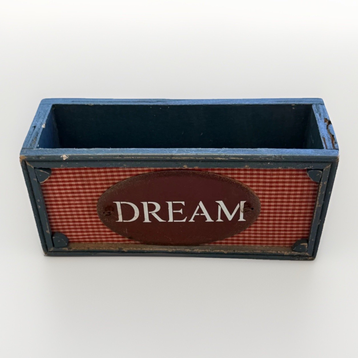 PRIMITIVE Wooden DREAM 8” Box Decor Blue