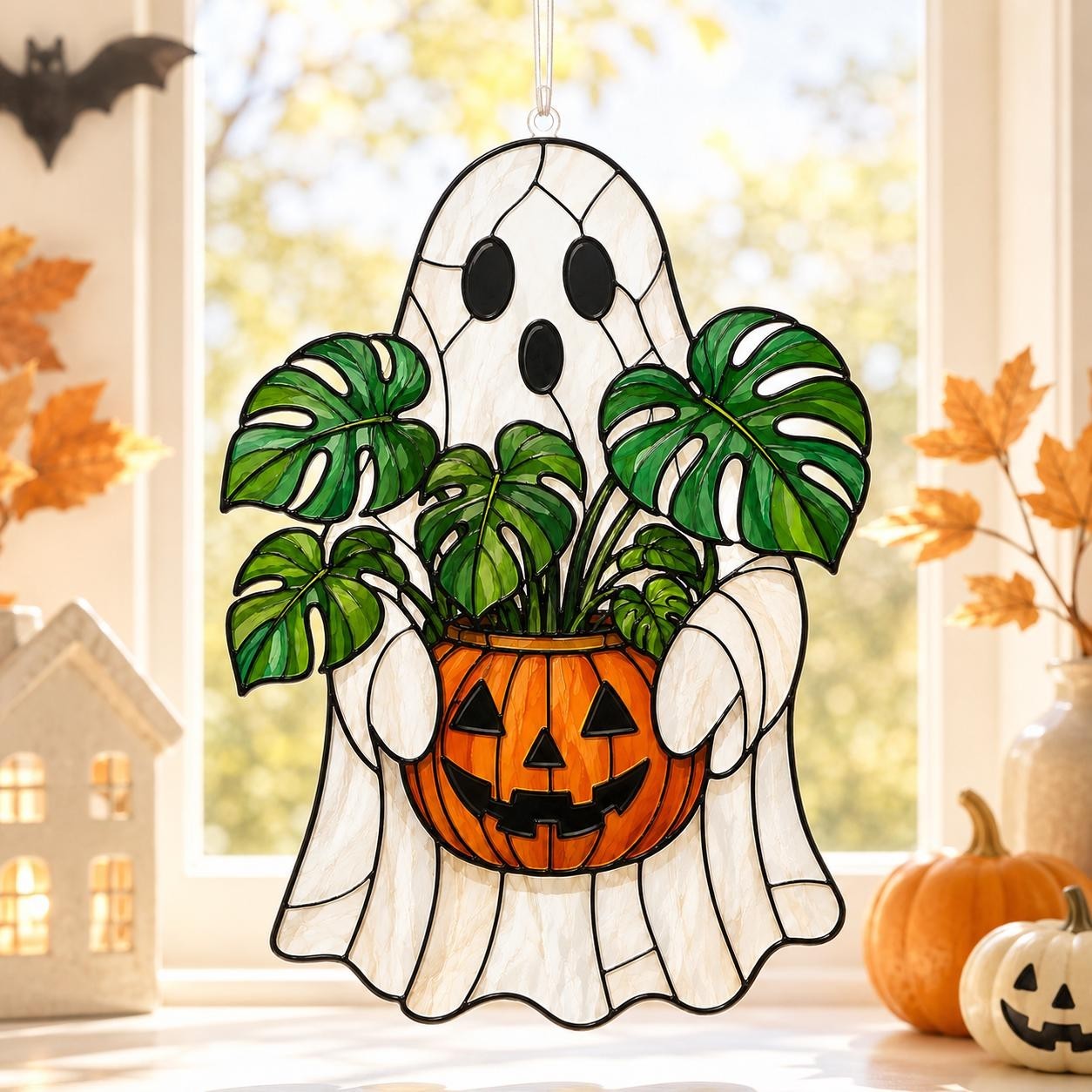 Ghost Plant Acrylic Suncatcher – Halloween Window Decor & Gift