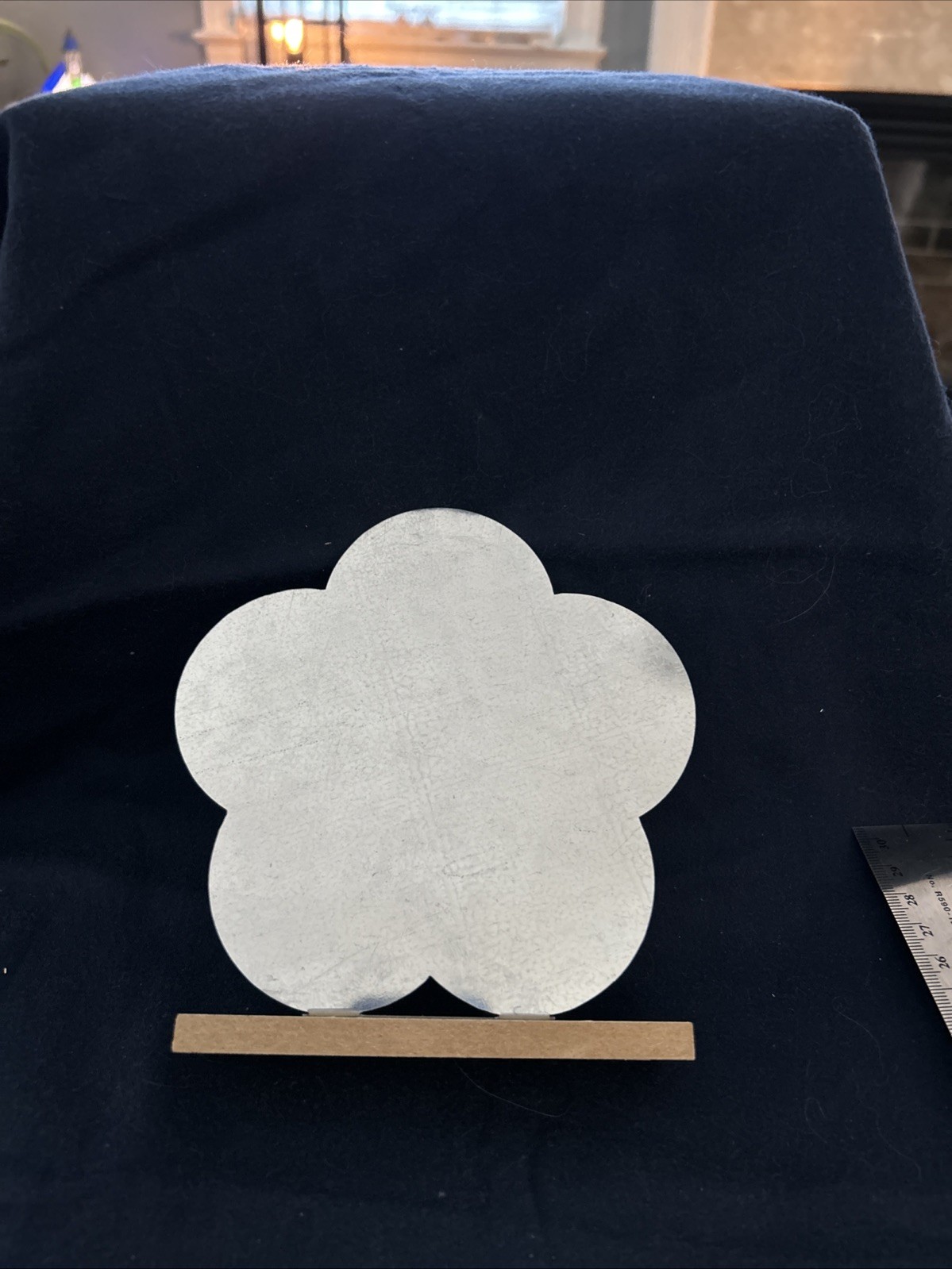 Galvanized Tin 6 Inch Flower On Wood Stand