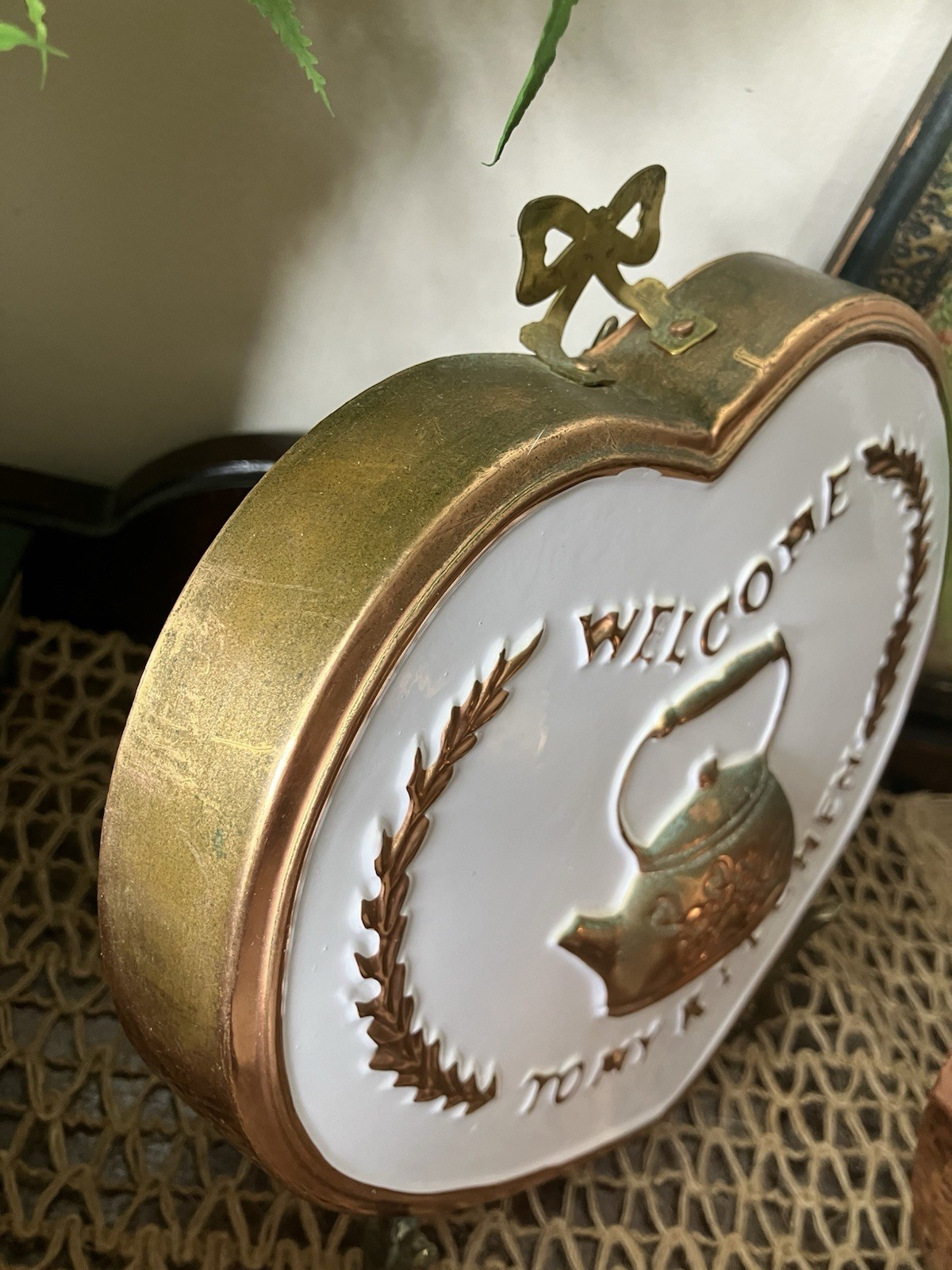 Vintage Heart Wall Hangings Plaques – Copper & White – Cottage Kitchen Decor