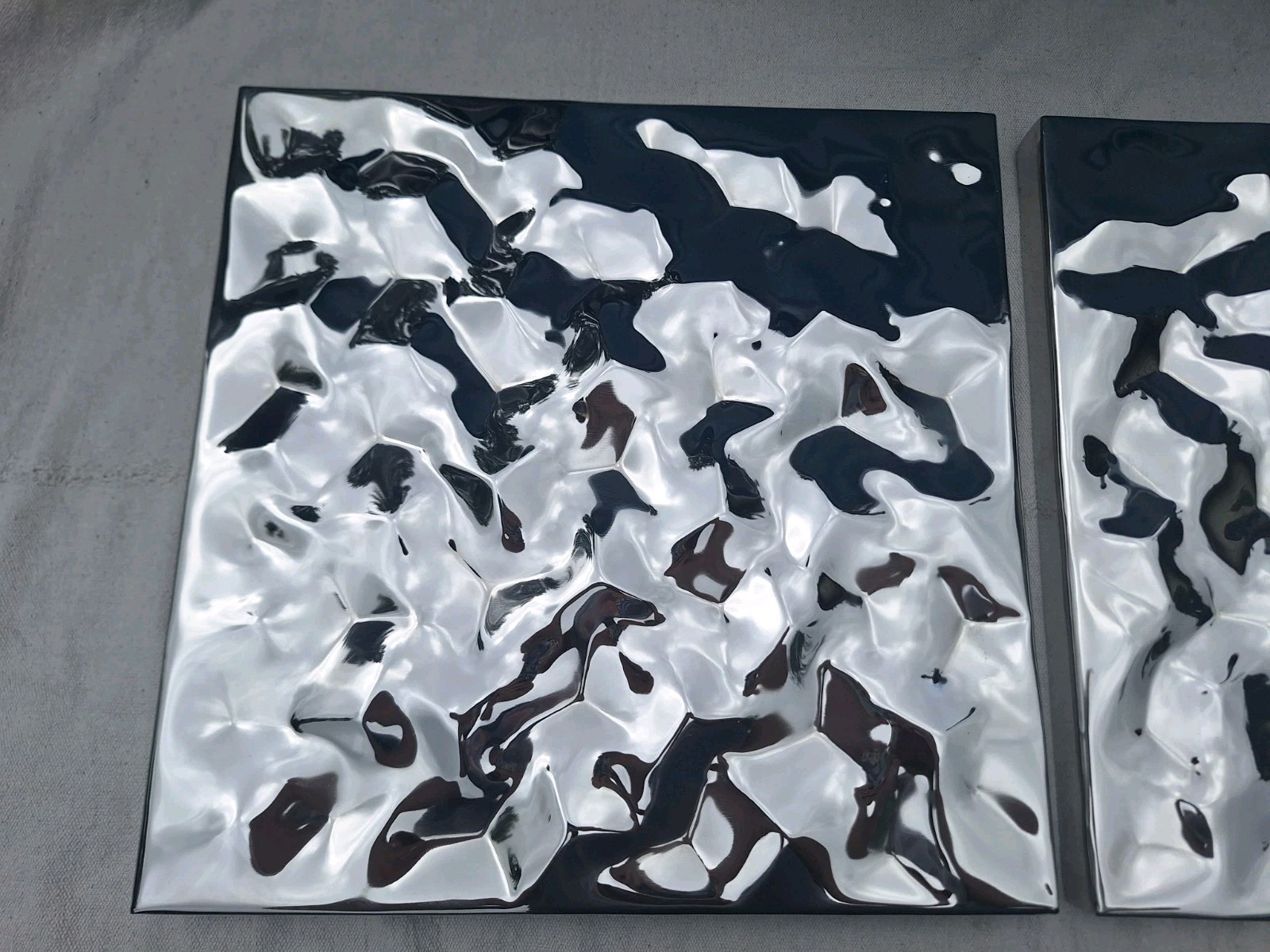 Crate&Barrel Metal Wall Decor 668-187 Axel Shiny Chrome Wall Ripple Pattern Art