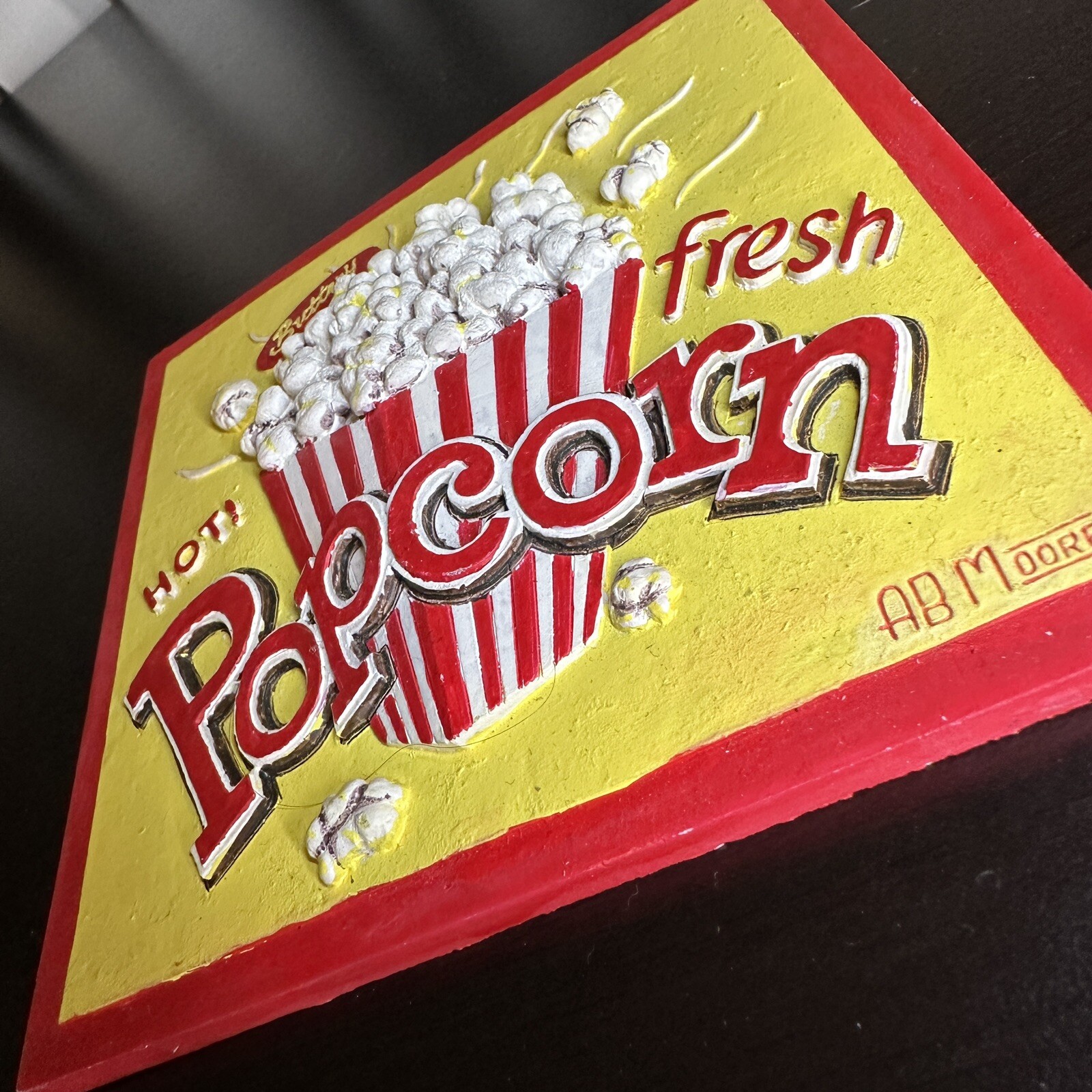 Vintage Sign, “Hot Buttery Fresh Popcorn” Hang Wall Art Deco Rare 5.5” Theatre