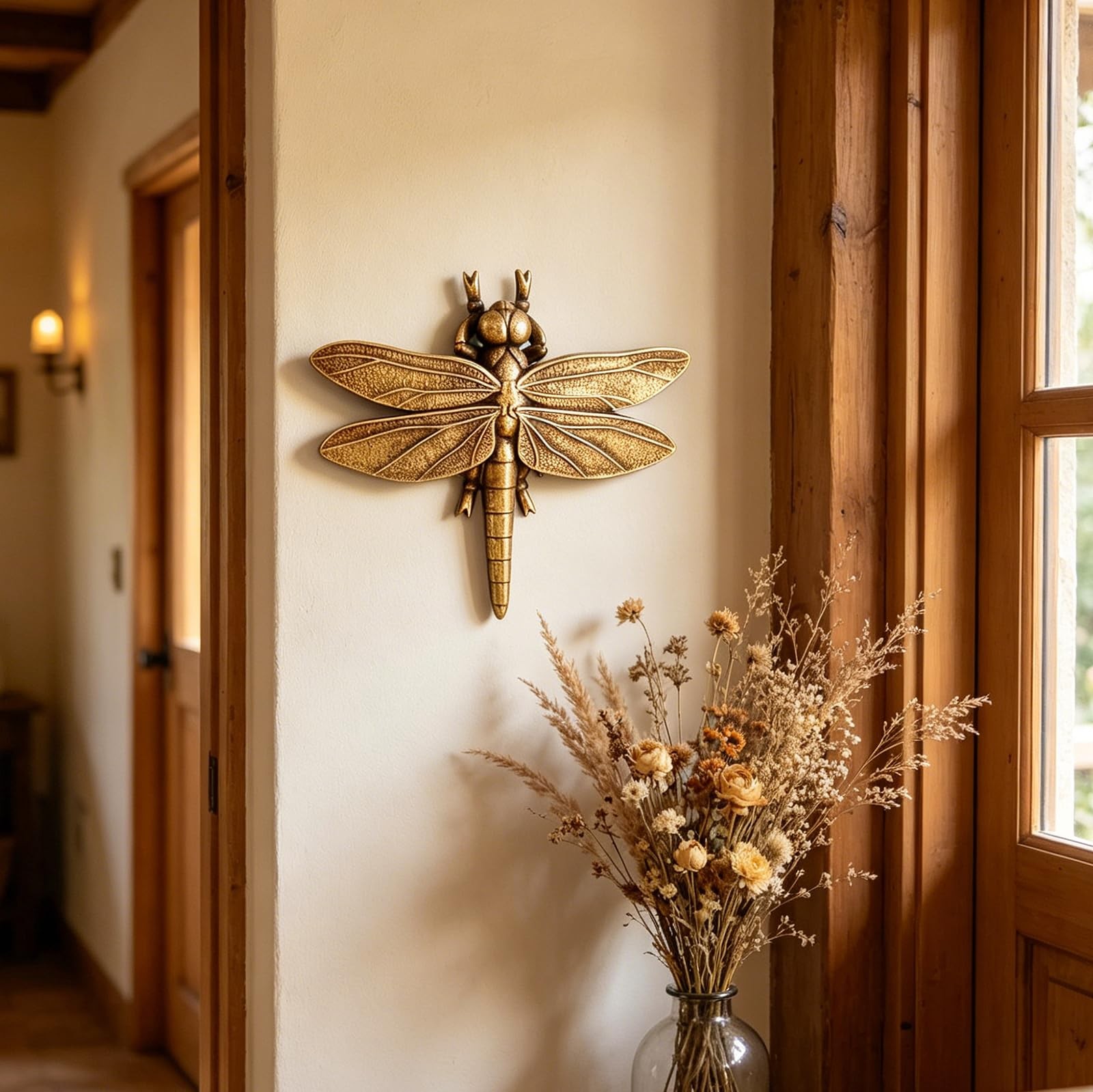 Large 3D Gold Dragonfly Wall Decor