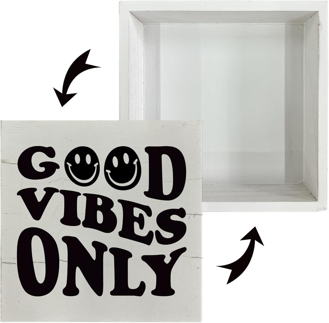 Good Vibes Only Rectangular Wood Sign, 5.7*5.7IN, Tabletop Mount, Rustic, Words