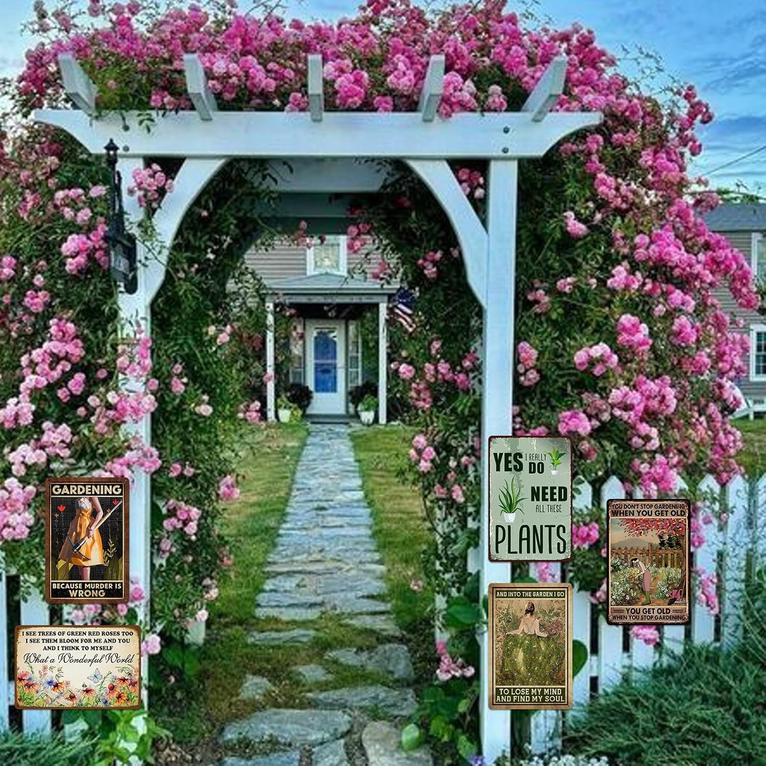 Set of 5 Garden Signs Outdoor Metal Vintage Decor 12×8 In Funny Gardening Decor