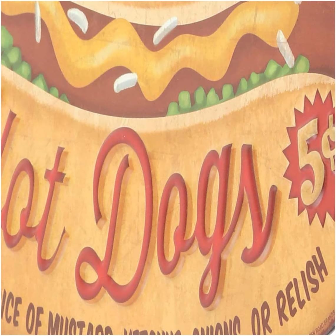 Hot Dogs Embossed Metal Sign – Vintage Diner Hot Dog Sign for Kitchen or Man Cav