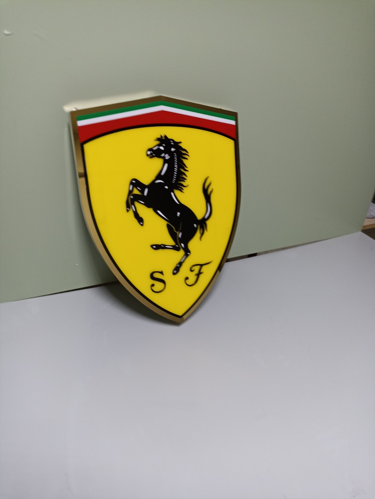 Ferrari Wall Art Gold Chrome Sign 80cm / 31.5″ Large Luxury Garage Decor