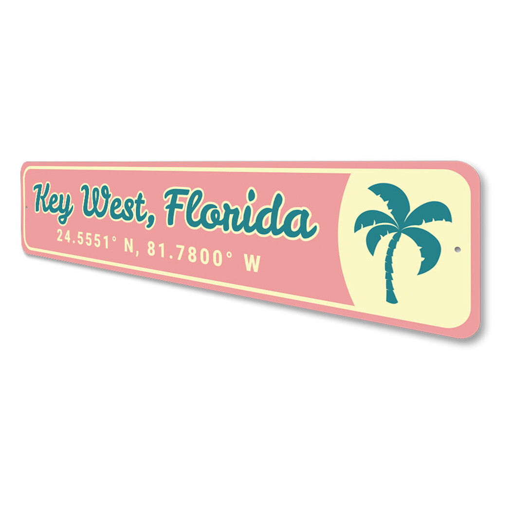 Key West, Florida Coordinates, Palm Tree Beach Sign, Key West Arrow Metal Sign