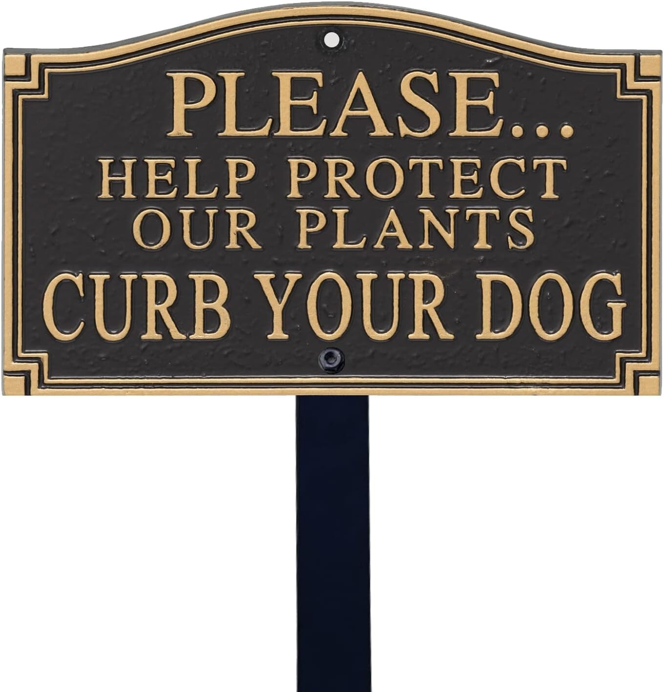 Durable Black & Gold ‘Curb Your Dog’ Plant Protection Plaque with 18″ Lawn Stake