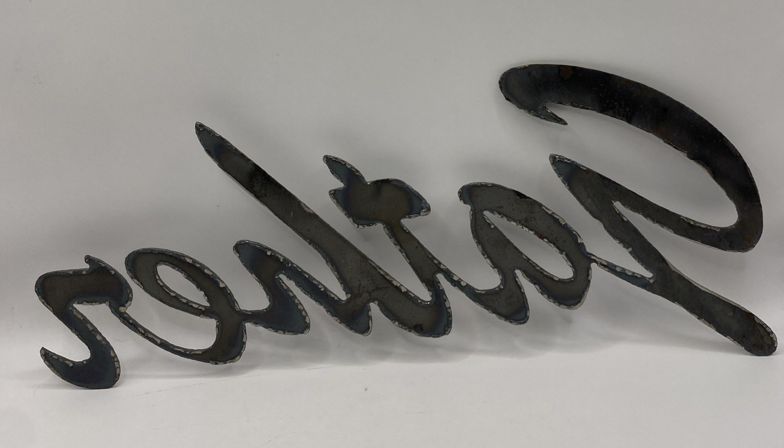 Gather Sign Word Art Home Decor Wall Hang Heavy Metal Cursive Script Typography