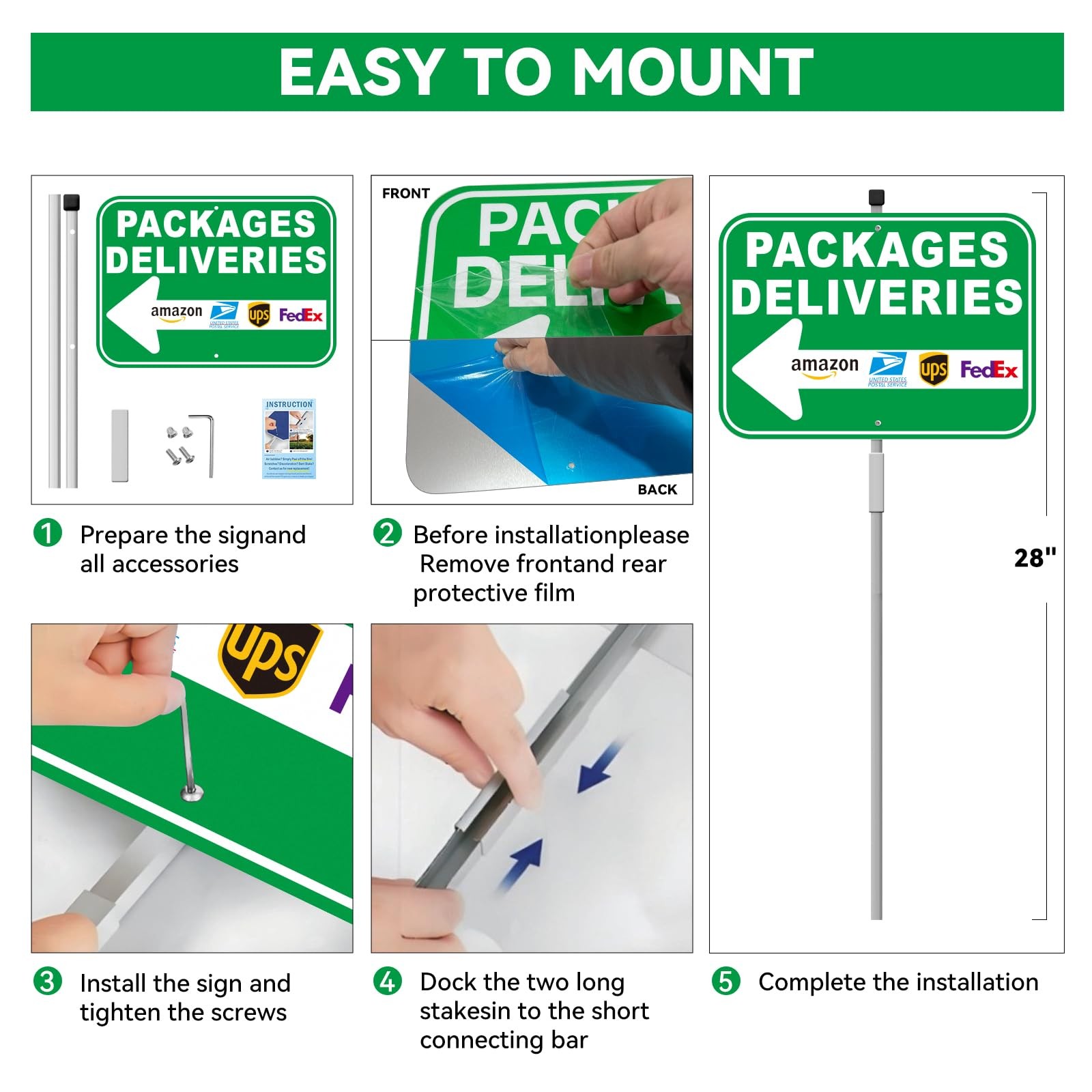 Package Delivery Sign, 12″x8″ Reflective 12″L x 8″W, Green-Left -1-Pack
