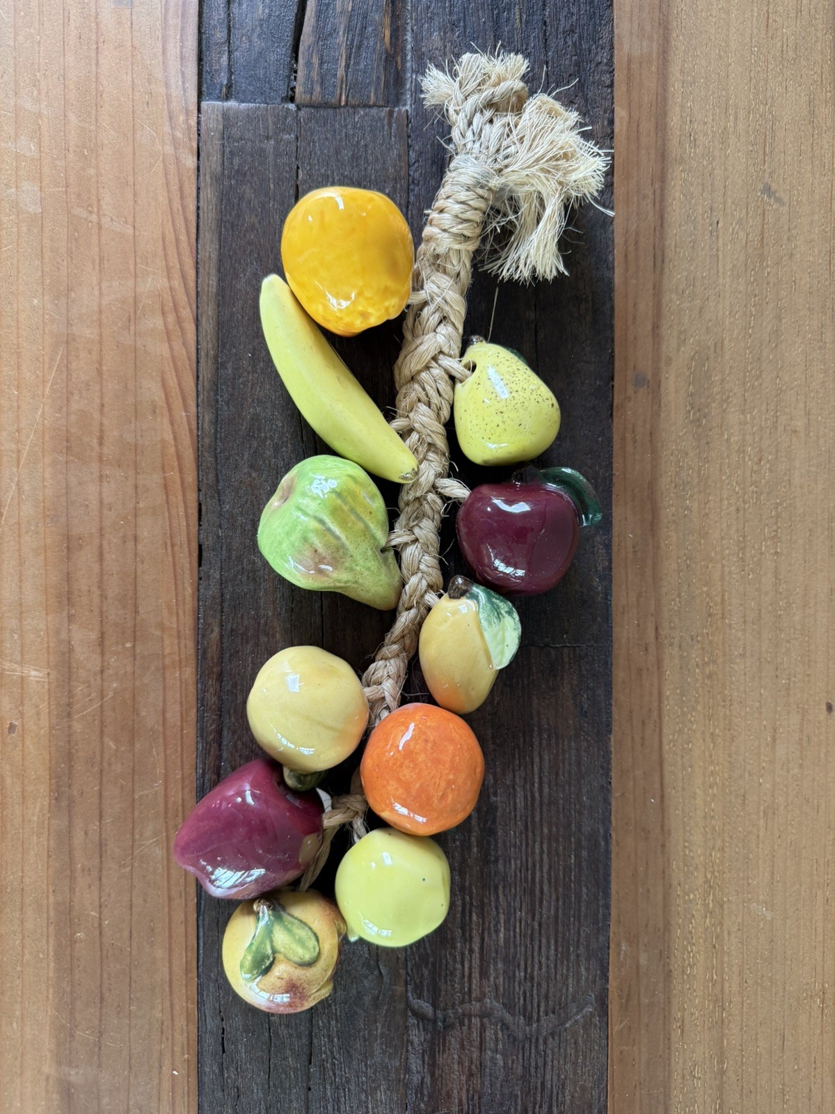 Vintage Ceramic Fruit on Rope Hanging Wall Art Kitchen Decor MCM Farmhouse