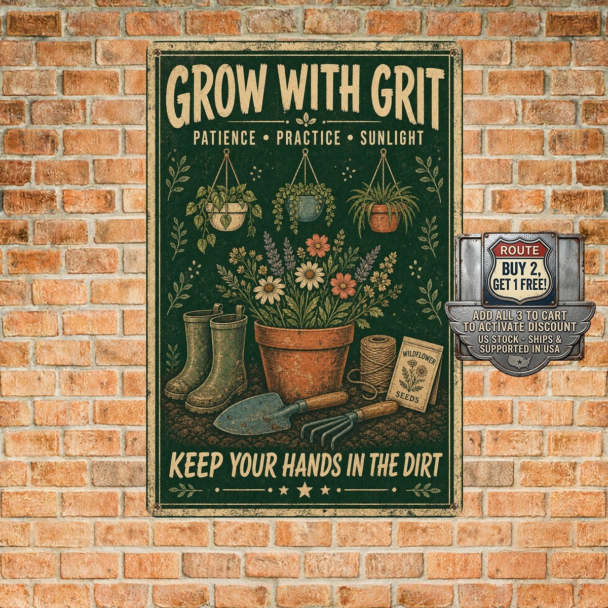 Garden Tools Flower Pot Tin Sign Vintage Horticultural Saying Metal Decor 8×12