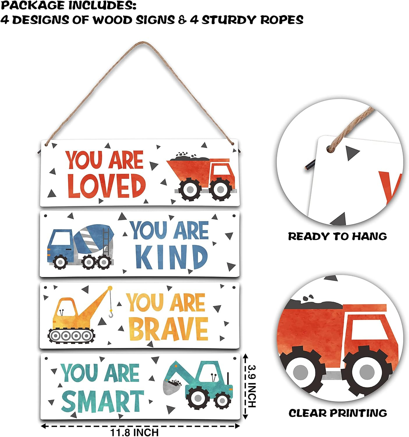 4 Pieces Construction Vehicles Decor Kids Room Wall Decor Wooden Sign | Motiv…