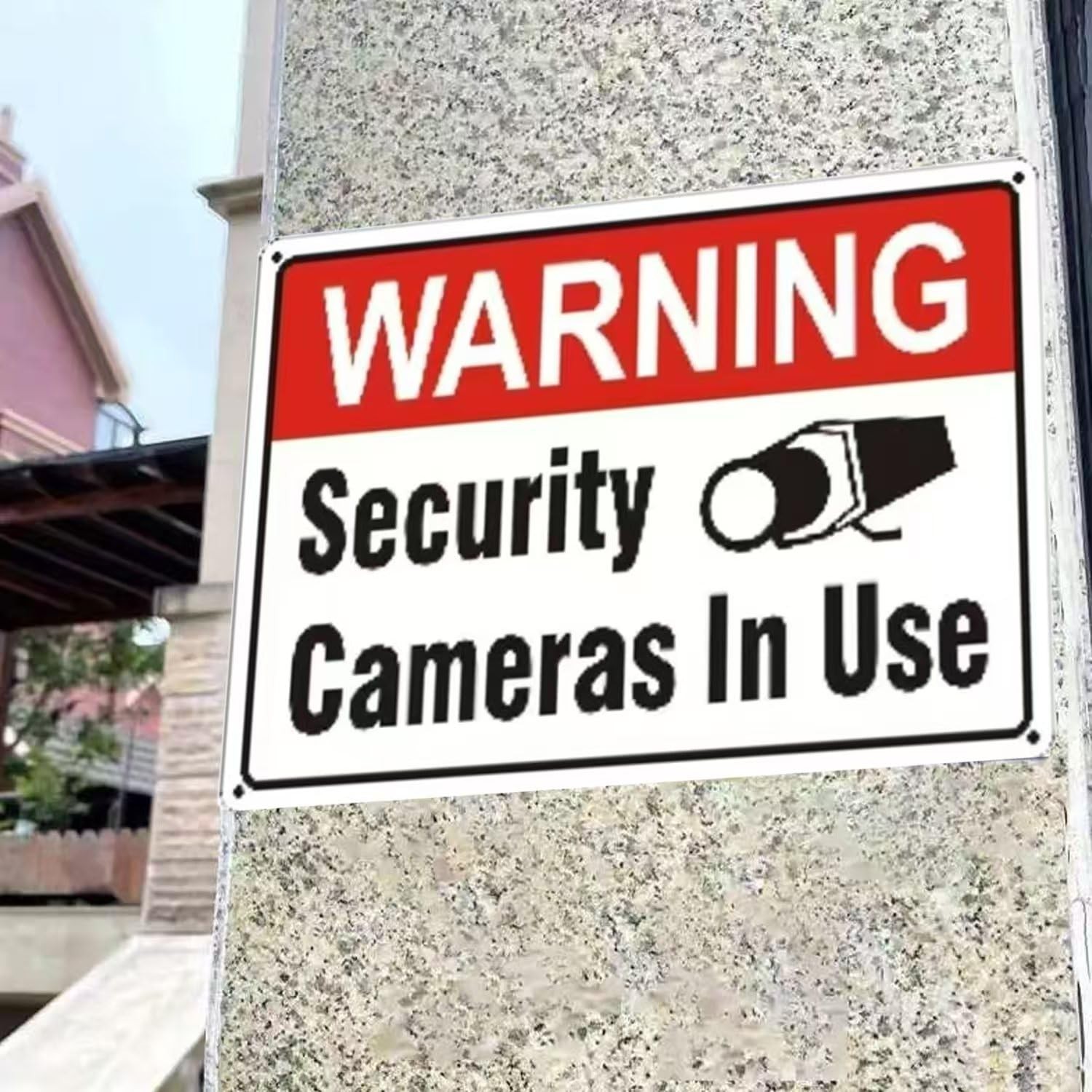 4 Pack Warning Security Cameras in Use Sign, Small Signage, red and white