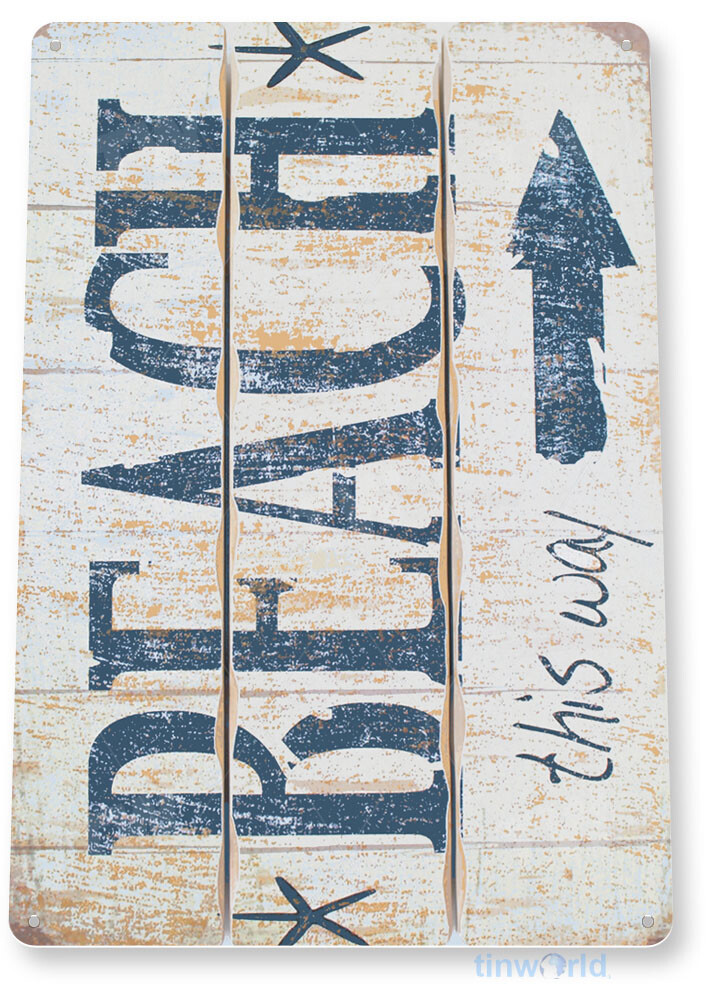 TIN SIGN Beach This Way Metal Décor House Cottage Kitchen Store Ranch Bar A237