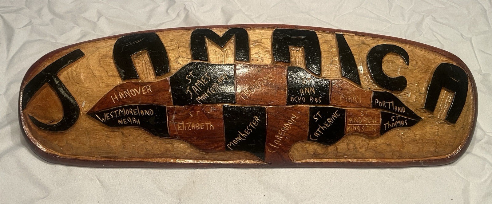 Vintage Jamaica Hand Carved Wooden Map Wall Decor Tiki Bar Island Sign Beach